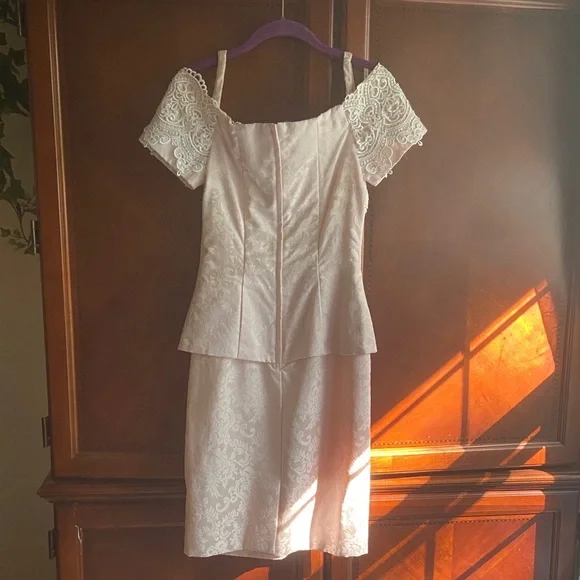 Vintage Scott McClintock Light Pink/Peach Off the Shoulder Jacquard Dress - Picture 5 of 10